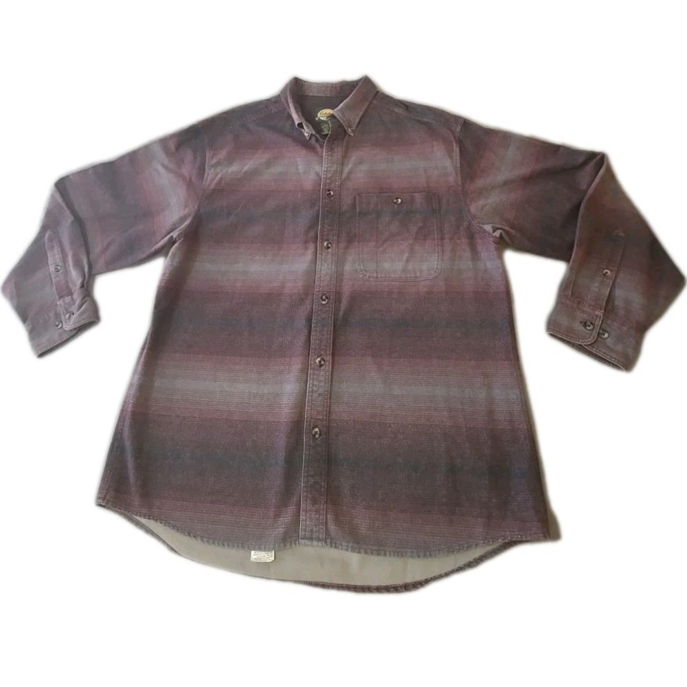 VTG Cabelas Series Button Down Brown Striped Long Sleeve Men's L Shirt EUC